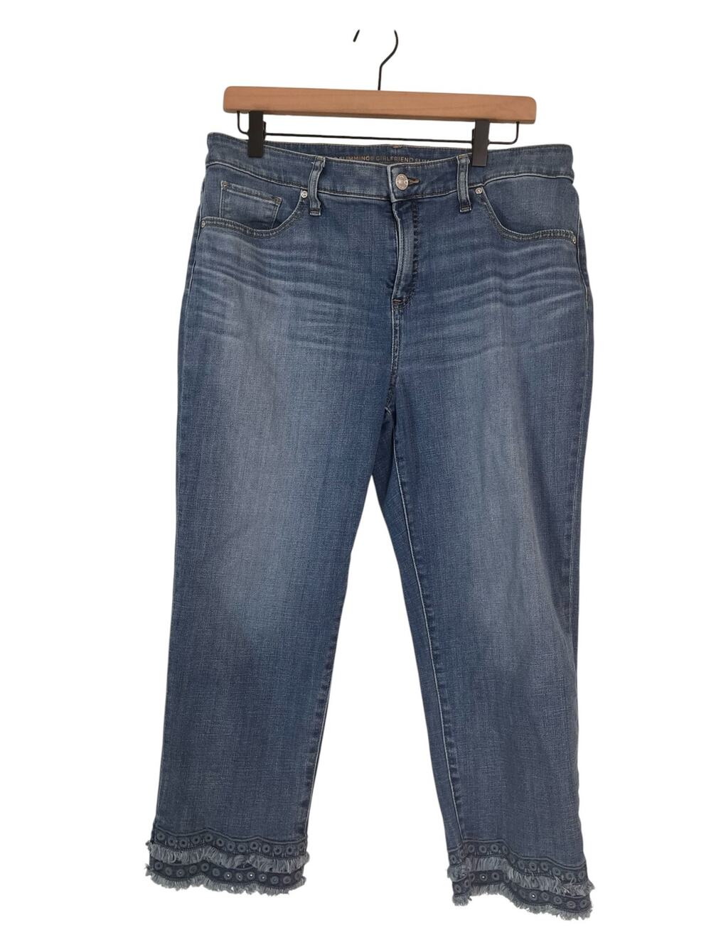 Chicos So Slimming Girlfriend Slim Leg Crop Fringe Hem Jeans Size 12 - Picture 1 of 6